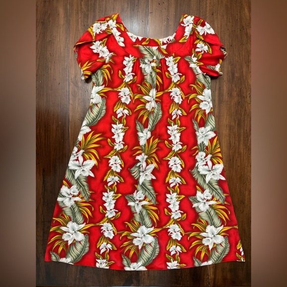 Aloha Mo’i Moi Dress Size Large Red Floral Mumu Roper Vintage Tropical Hawaiian - Picture 10 of 14